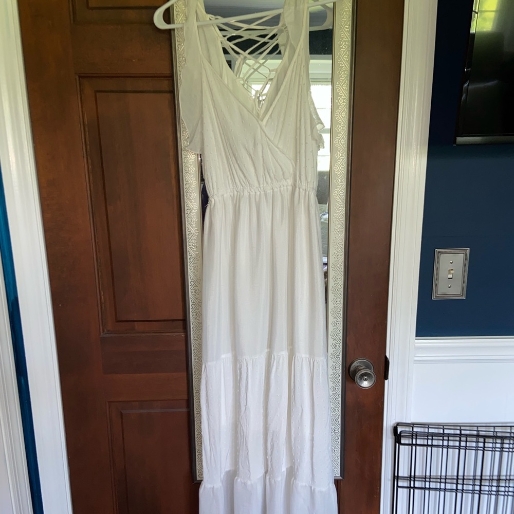 Blue rain white flowy maxi dress